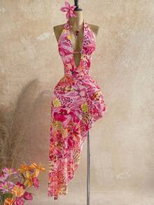 Soleia 女士全印花露背不对称下摆连衣裙 - 彩色 - 查看 6