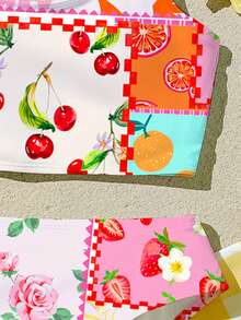 热带水果印花少女休闲吊带背心和三角比基尼泳衣套装，海滩度假风，#椰子女孩 - 彩色 - 查看 6