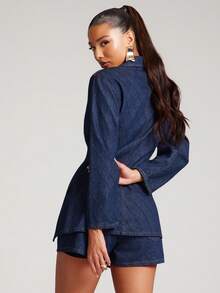 NYA SZN Justine Denim Blazer Top Collared Argyle Textured Easter St. Patricks Day Brunch Casual Everyday Going Out Party Special Occasion Travel Vacation Office Siren Western Country Date Night Elegant Luxury Business Casual Event Everyday Wedding Brunch Office Gyaru Street Style Spring Summer Statement Carnival Bridal Shower Outfits For Women - Dark Wash - View 7