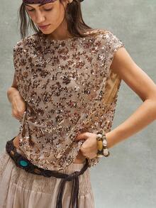 Bohemela Casual Beaded Loose Blouse For Women, Spring/Summer - Champagne - View 1