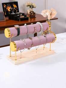 1 Piece Solid Wood Velvet Metal Jewelry Rack, Bracelet Display Rack, Jewelry Display Rack, Bracelet And Watch Desktop Display Rack - Multicolor - View 8