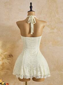 Femesol Women's Sexy Lace Halter Dress - Apricot - View 2