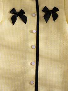 Elladie kids Tween Girl Round Neck Bow Decor Pleated Fashion Party & Casual Dress - Yellow - View 8