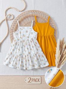 女婴荷叶边下摆休闲吊带连衣裙 - 彩色 - 查看 1