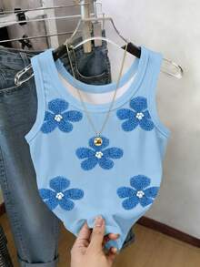 Resyla Blusa de uso diario versátil con cuello redondo y estampado floral para mujer - Multicolor - Ver 3