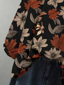 EMERY ROSE Camisa de manga larga de cuello redondo, estilo casual y holgado, elegante para ir al trabajo o de vacaciones. Tela versátil y cómoda, camisa de talla grande para primavera/verano/otoño, camisa de talla grande con estampado de cuello redondo - Multicolor - Ver 4