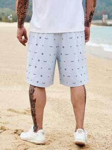 Manfinity RSRT 男士夏季休闲印花抽绳腰沙滩短裤 - 霧霾藍 - 查看 2