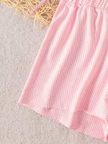 Swim Vcay Bộ bikini 3 mảnh màu xanh dương, dây mảnh, cổ yếm, chất liệu vải kẻ sọc xanh trắng, thích hợp cho nữ, mùa Xuân/Hè 2026. - Hồng - Xem 4
