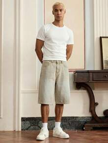 SWAVVY Men's Casual Pocketed Button Fly Wide Leg 7/8 Length Jeans, Versatile For Daily Wear - Khaki - View 4