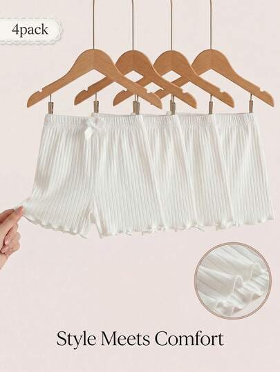 女婴纯色蝴蝶结装饰罗纹短裤