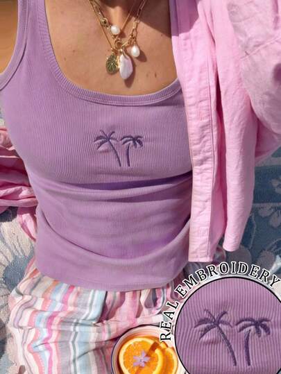 EMERY ROSE بلوزة كاجوال مطرزة بنمط شجرة جوز الهند