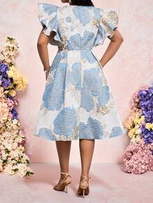 Fleurora Đầm dạ hội cỡ lớn thanh lịch với họa tiết jacquard và bèo nhún ở gấu đầm. - Nhiều màu - Xem 3