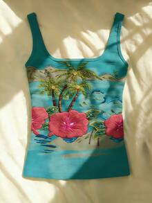 Glimmora Women's Embroidered Elegant Sleeveless Fitted Tank Top - Multicolor - View 4