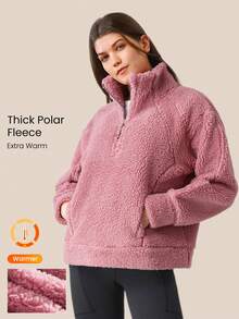 GLOWMODE Thick Polar Fleece Half-Zip Winter Sweatshirt With Zip Pocket Comfortable Warm - Dusty Pink - View 1