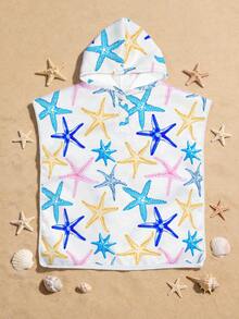 Custom Pattern Hooded Cover Up Swimsuit Cover-Up For Baby Girls, Baby Girl Sizes, V-Neck Hooded Cape, Swimwear & Bathtime Essential - White - View 3