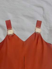 Vaclyn Women's Metal Sun Decor Loose Casual Vacation Dress - Red - View 4