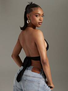 Denimoi Studded Halter Top Sexy Tops Fashionable GNO Clubwear Concert Outfits Going Out Tops - Black - View 5