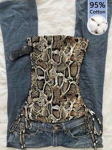 Attitoon 95%纯棉女士休闲抽绳系带修身抹胸上衣 - 彩色 - 查看 1