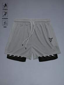 Manfinity Sport Corelite Men's Drawstring Waist Double Layer Sports Shorts - Black - View 3