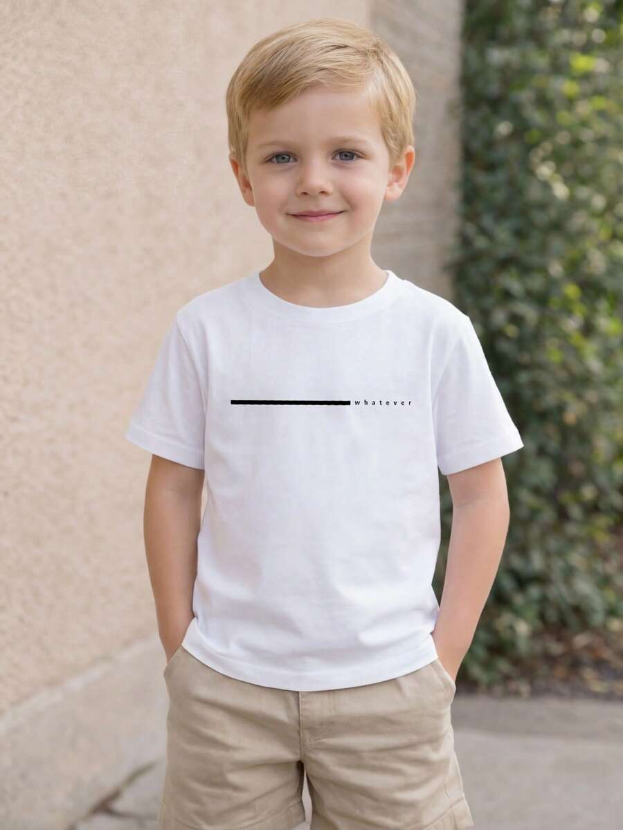 Young Boy Casual Versatile Short Sleeve Round Neck T-Shirt, Summer - White - View 1