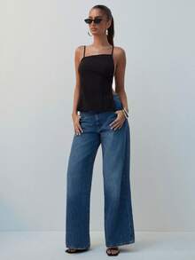 Hauture 性感不对称露背斜领吊带背心（女款） - 黑色 - 查看 1