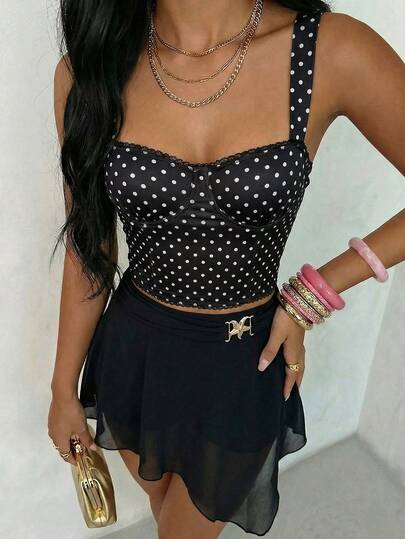 Glamine Metal Decor Asymmetrical Hem Summer Fashion Sheer Solid Color Midi Skirt For Women