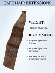 20pcs Tape In Hair Straight #4 Dark Brown Color 150% 18-26 Inch Human Hair Tape In Hair Extension - S4 - View 5