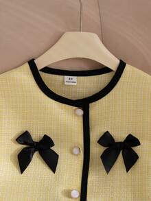 Elladie kids Tween Girl Round Neck Bow Decor Pleated Fashion Party & Casual Dress - Yellow - View 5