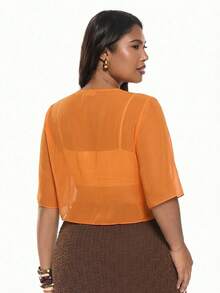 Solavibe Orange Casual Minimal Translucent Plus Size Thin Jacket - Burnt Orange - View 2