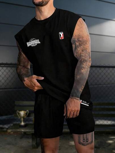 GymBeat 男士字母印花圆领休闲运动背心