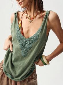 Bohemela Plus Size V-Neck Embroidered Loose Casual Versatile Camisole For Summer - Green - View 4
