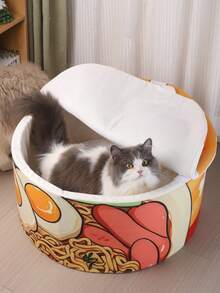 1件装 - 复古猫窝，拉面形状，保暖透气，带柔软垫杯，为您的宠物提供舒适的床。 - 紅色 - 查看 7