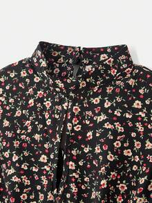 lacRébo 黑色印花复古修身梭织连衣裙，高领设计，适合返校节、办公室等场合，也可作为女士黑色印花连衣裙或法式连衣裙，秋季连衣裙。 - 彩色 - 查看 9