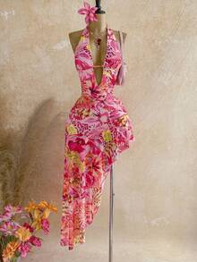 Soleia 女士全印花露背不对称下摆连衣裙 - 彩色 - 查看 3