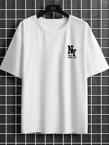 Manfinity Homme 男士字母印花圆领短袖休闲百搭T恤 - 白色 - 查看 2