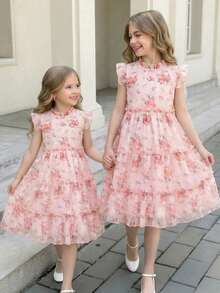 Elladie kids Đầm hoa không tay dáng phồng in hình hoa hồng cho bé gái 2-5 tuổi, khóa kéo phía sau, thanh lịch, đa năng, ngọt ngào và dễ thương, kiểu đầm công chúa thích hợp mặc hàng ngày, mùa xuân/hè. - Hồng - Xem 4