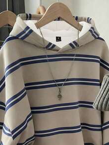 SHEIN EZwear Áo sweatshirt phong cách Hàn Quốc thời trang, đa năng, họa tiết sọc nhiều màu sắc, thích hợp mặc ngoài, chụp ảnh, cắm trại, mùa thu, mùa đông, mùa tựu trường, cổ tròn thường dành cho nữ. - Nhiều màu - Xem 4