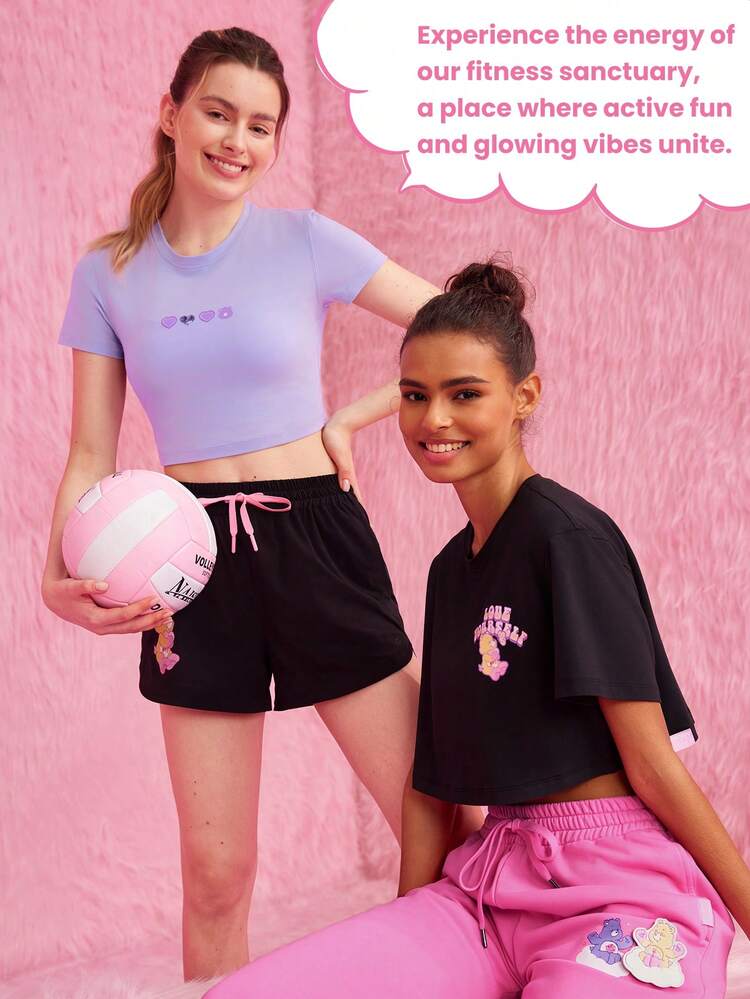 GLOWMODE X Care Bears™ Pima Cotton Embroidered Slim Fit Cropped Tee Daily Casual