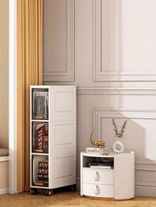 1pc 20cm/7.8inch Narrow Slot Cabinet, 3-5 Layer Flip-Top Storage Cabinet, Thickened Plastic Roller Storage Cabinet, Multi-Layer Cabinet Suitable For Living Room, Clothing, Household Dustproof Storage Rack - Clear - View 5