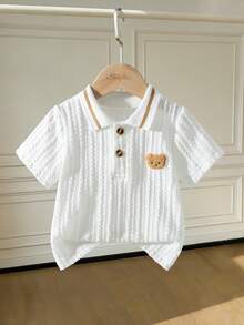 Souflis Souflis Unisex Baby White Ribbed Polo Neck T-Shirt, Suitable For All Occasions In Summer, White All-Match Versatile Is The Best Choice For Baby In Summer - Beige - View 2
