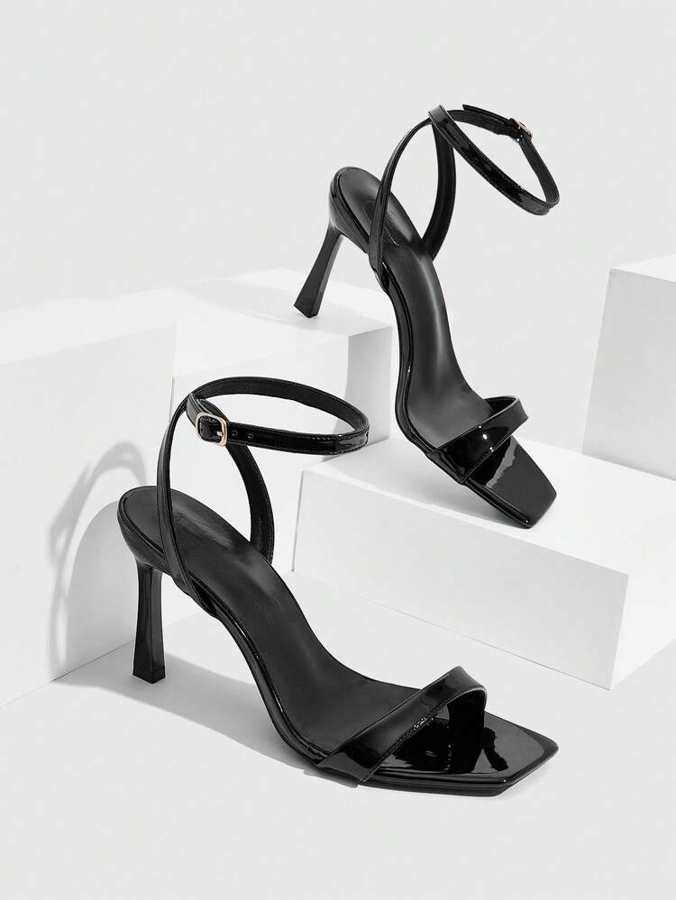 CUCCOO SZL Women Shoes Spring And Summer New Black Mirror Ankle Strap Women's High Heel Sandals Stylish Simple Comfortable Versatile Sexy Party Banquet Women's Sandals