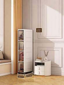 1pc 20cm/7.8inch Narrow Slot Cabinet, 3-5 Layer Flip-Top Storage Cabinet, Thickened Plastic Roller Storage Cabinet, Multi-Layer Cabinet Suitable For Living Room, Clothing, Household Dustproof Storage Rack - Clear - View 2