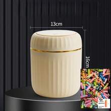 1 Piece Modern Minimalist Desktop Trash Can With Lid, ABS+PP Material, White, Hands-Free, Compact For Home, Bedroom, Office, Including 5 Rolls (15pcs/Roll) Random Color Trash Bags For Kitchen, Bathroom 1pc Press-Top Mini Trash Can - Durable PP Material, Compact Desktop Waste Basket For Office, Bedroom, Living Room - Multicolor - View 10