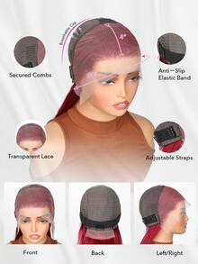 99J Burgundy Lace Front Wigs Human Hair Wigs For Women 13x4 Lace Burgundy Wig Human Hair Pre Plucked Red Lace Front Wigs 180% Density Straight Burgundy Everyday Party Wig - S99J - View 4