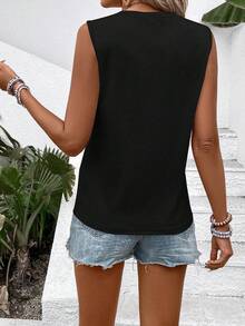 EMERY ROSE Áo tank top nữ mùa xuân/hè cổ tròn màu neon mới, kiểu dáng thường ngày, đa năng, dễ phối đồ. - màu đen - Xem 2
