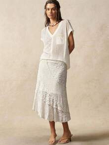 Bohemela Chân váy nữ thiết kế jacquard ghép mảnh, vạt bất đối xứng, thích hợp cho kỳ nghỉ xuân/hè. - trắng - Xem 3