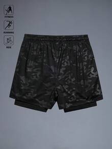 Manfinity Sport Corelite Men's Drawstring Waist Double Layer Sports Shorts - Black - View 2