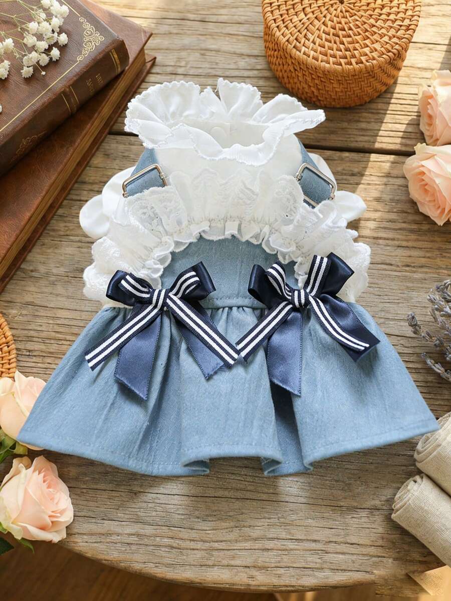 PETSIN 1pc Pet Lace Ruffled Shoulder Strap Skirt, Spring And Summer Thin Princess Style Dress, Cat/Dog Universal Clothing - mixed color - View 1