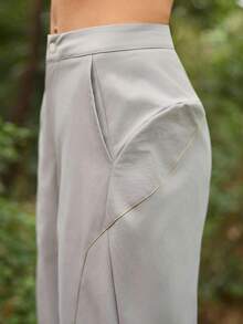 SHEIN In My Nature 女士纯色口袋纽扣休闲百搭日常户外运动裤 - 灰色 - 查看 8