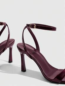 CUCCOO SZL 女士鞋履 春夏新款酒红色镜面踝带高跟凉鞋 时尚简约 舒适百搭 性感派对宴会女士凉鞋 - @鏡面酒紅 - 查看 5